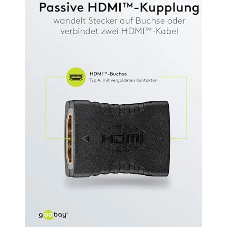 goobay 65743 HDMI Verbindung Adapter/Buchse auf Buchse 8k@60Hz / Kupplung mit HDMI 2.1 UHD 4k@120Hz für Laptop, Fernseher, Monitor, PC – Bild 5