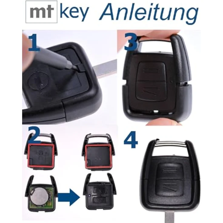mt-key Auto Schlüssel Gehäuse für Opel VECTRA C SIGNUM, 3 Tasten plus 2x Taster, inklusive VARTA CR2032 Knopfzelle (3 V) – Bild 4