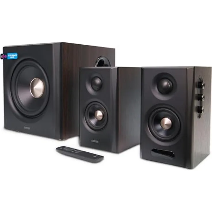 Edifier S355DB 2.1 Lautsprechersystem, 150W RMS mit kabellosem Subwoofer, digitale Signalverarbeitung, Walnuss
