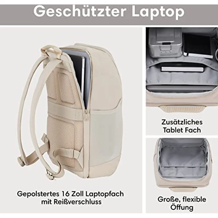 LARKSON Laptop Rucksack Herren & Damen Beige - Niklas - Notebook Backpack für Business Arbeit Uni - 16 Zoll Laptoprucksack für Reise Handgepäck - Wasserabweisend – Bild 3