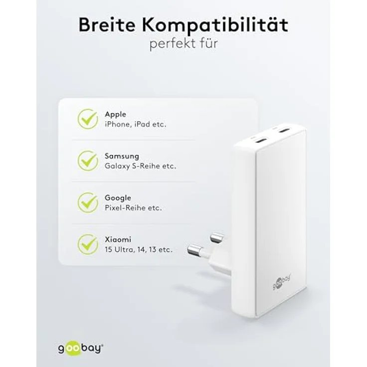 Goobay USB-C PD GaN Dual-Schnellladegerät, 90° Flat Design, 45 W für Smartphones und Tablets, weiss – Bild 7