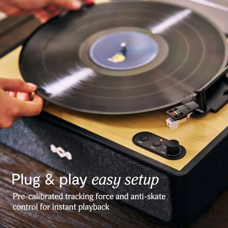 House of Marley Rise Up, Bluetooth Plattenspieler mit integrierten Lautsprechern, 3-Gang (33/45/78 U/min), Bambus-Finish, nachhaltige Materialien & Dust Cover – Bild 5