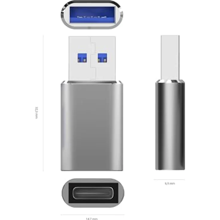 AISENS A108-0677 Mini Adapter USB 3.2 Gen2 / USB 2.0 3A, Typ USB-C/H-A/M, grau für schnelle Datenübertragung und Ladefunktion – Bild 3
