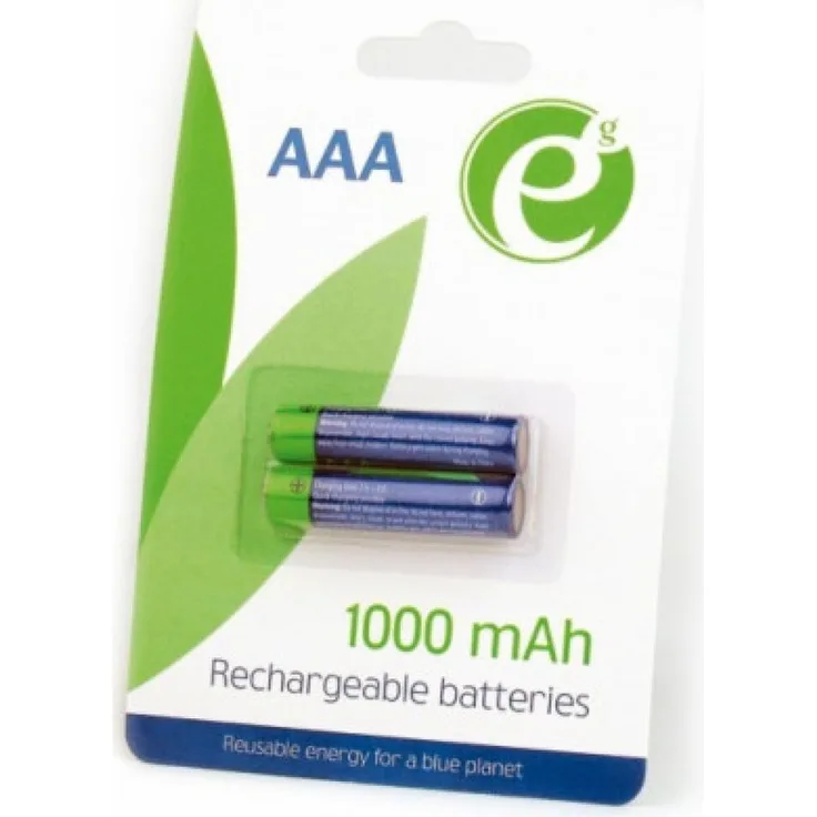 EnerGenie EG-BA-AAA10-01, Wiederaufladbarer NiMH Akku AAA, 1,2 V, 1000 mAh, Schwermetallfrei, 2 Stück, Blau/Grün/Weiß