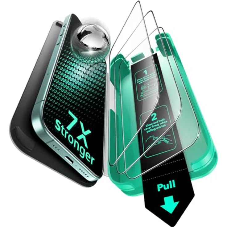 ESR Armorite für iPhone 16/15, Panzerglas Displayschutzfolie, 3 Stück, gehärtetes Glas, blasenfrei, militärischer Schutz, inkl. UltraFit Montagehilfe und Reinigungsset – Bild 1