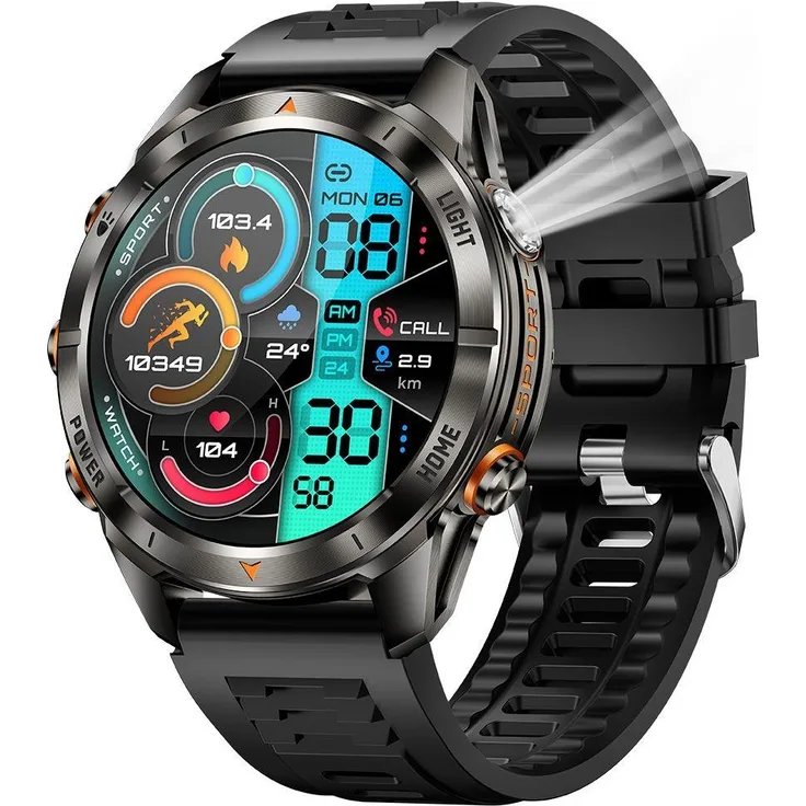 Valdus Fur Herren Smartwatch IPX8-3ATM Wasserdicht mit Herzfrequenz, Schlafanalyse, Musiksteuerung und 1,46 Zoll Display in Schwarz/Silber