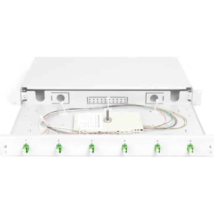 DIGITUS LWL Spleißbox 6 Kupplungen - LC/APC - OS2-1HE 19-Zoll - Single-Mode Duplex - Mit Spleiß-Kassette - Rack-Einbau - Grau – Bild 4