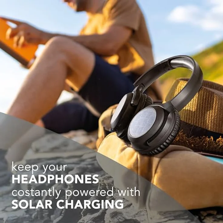 Music Sound Sunbeat, Kabelloser Kopfhörer mit Solarzellen, 40 Stunden Akkulaufzeit, Schwarz – Bild 6