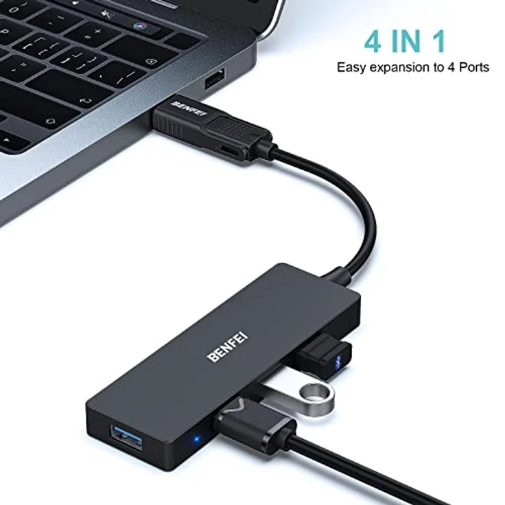 BENFEI USB 3.0 Hub, USB C Hub, 2-in-1 USB Typ-A/Typ-C Hub mit 4 USB 3.0-Anschlüssen, kompatibel für MacBook, Mac Pro, Mac Mini, iMac, Surface Pro, XPS, PC, Flash-Laufwerk, Mobile Festplatte – Bild 2