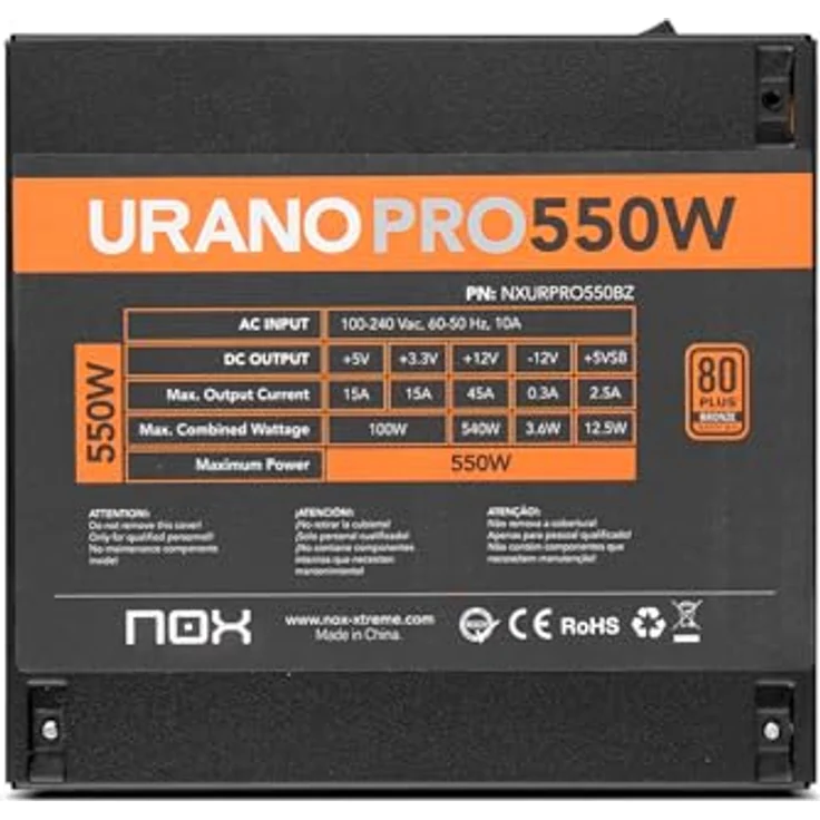 NOX Xtreme URANO Pro 550 W, ATX-Netzteil mit 80 Plus Bronze, leiser 120-mm-PWM-Lüfter, umfassendem Schutz und extra langen Flachkabeln – Bild 4