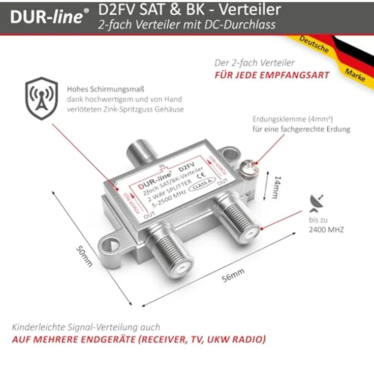 Dur-line BK-SAT- Verteiler 2-fach Frequenzbereich: 5 - 2500 MHz mit DC-Durchgang Schirmungsmaß: 100 dB – Bild 3