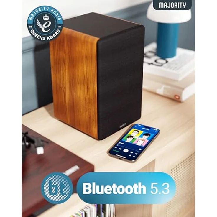 MAJORITY D100 Bluetooth Lautsprecher Boxen für Stereoanlage | 100W Regallautsprecher | Xtra BASS Aktivlautsprecher | HDMI ARC Speaker | Premium-Holz Regal-Lautsprecher | Studio HiFi Lautsprecher – Bild 4