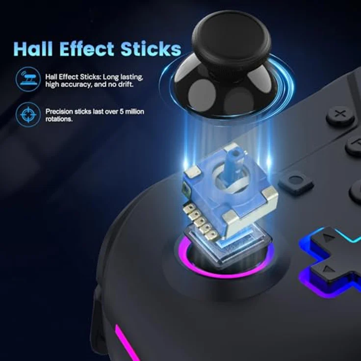 Hyperkin Armor3 NuRival Wireless Hall Effekt Controller, kabelloser Gamepad mit LED-Beleuchtung, schwarz – Bild 3