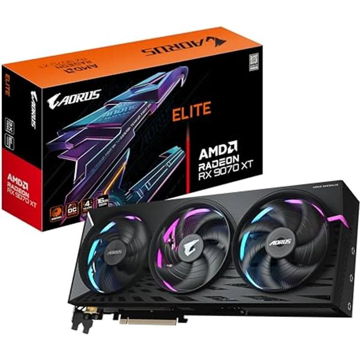 Gigabyte Radeon RX 9070 XT Aorus Elite 16 GB Grafikkarte mit PCIe 5.0, Triple-Slot-Heatpipe-Design – Bild 2
