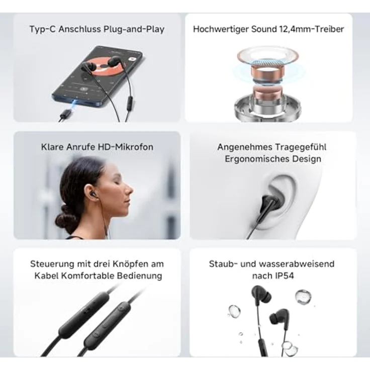 Xiaomi BHR8931GL USB-C Stereo Headset White - Kopfhörer mit 12.4mm Treiber und IP54 Schutz – Bild 3