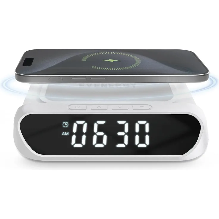 SBS 2-in-1-Wecker mit kabelloser Fast Charge, 15W, Weiß