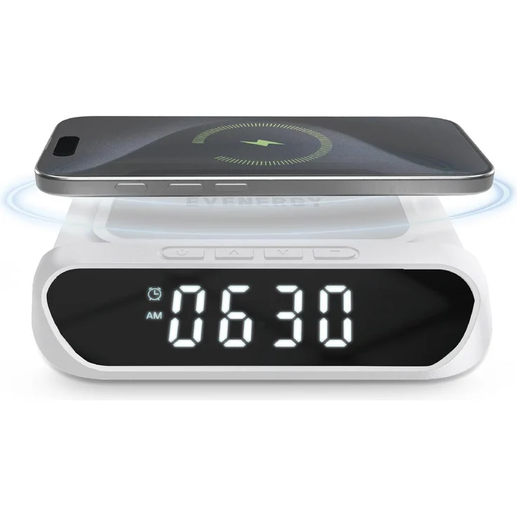 SBS 2-in-1-Wecker mit kabelloser Fast Charge, 15W, Weiß