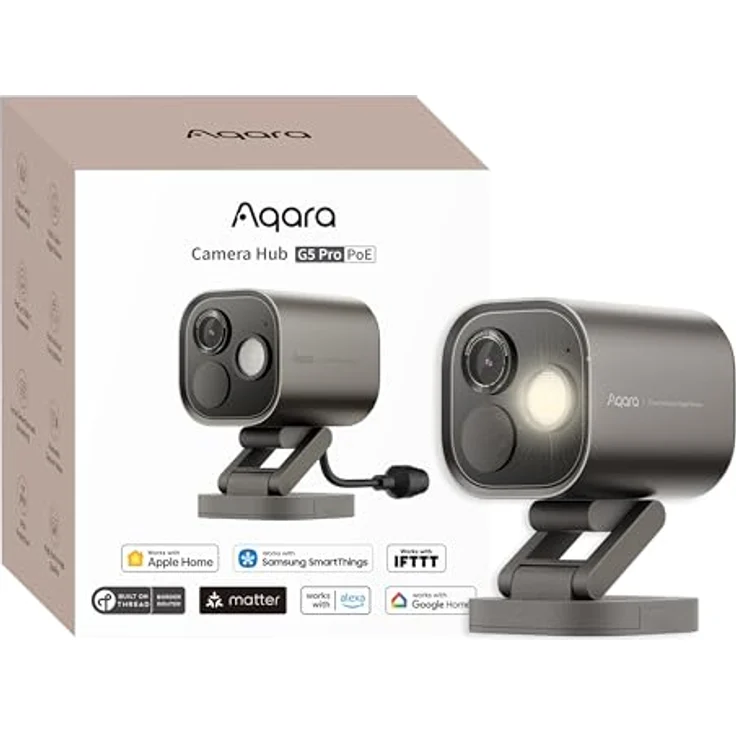 Aqara 4MP Kamera-Hub G5 Pro PoE, Echtfarbe Nachtsicht Überwachungskamera Aussen, HomeKit Secure Video, Thread-Grenzrouter, Lokale Erkennung, Thread/Zigbee, Unterstützt Alexa Google SmartThings (Grau) – Bild 1
