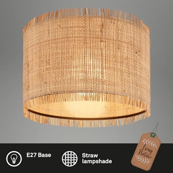 BRILONER Deckenlampe mit Strohschirm, E27 Fassung, max. 10 W, Boho, Natur – Bild 2