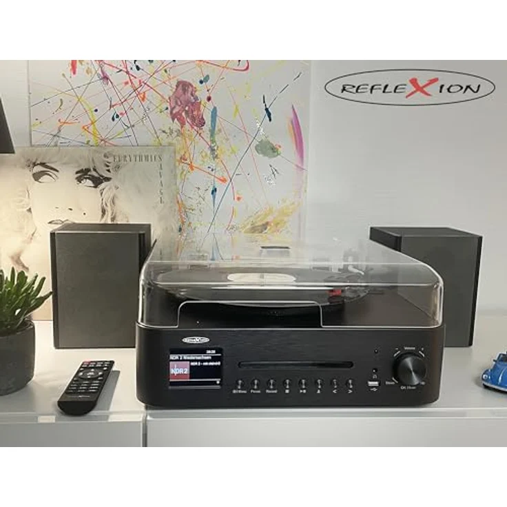 REFLEXION HIF2082DAB Retro Plattenspieler mit Bluetooth, DAB+, CD, UKW, USB-MP3 Aufnahme, Farbdisplay, Wecker & Sleep-Timer – Komplettset mit Fernbedienung – Bild 2