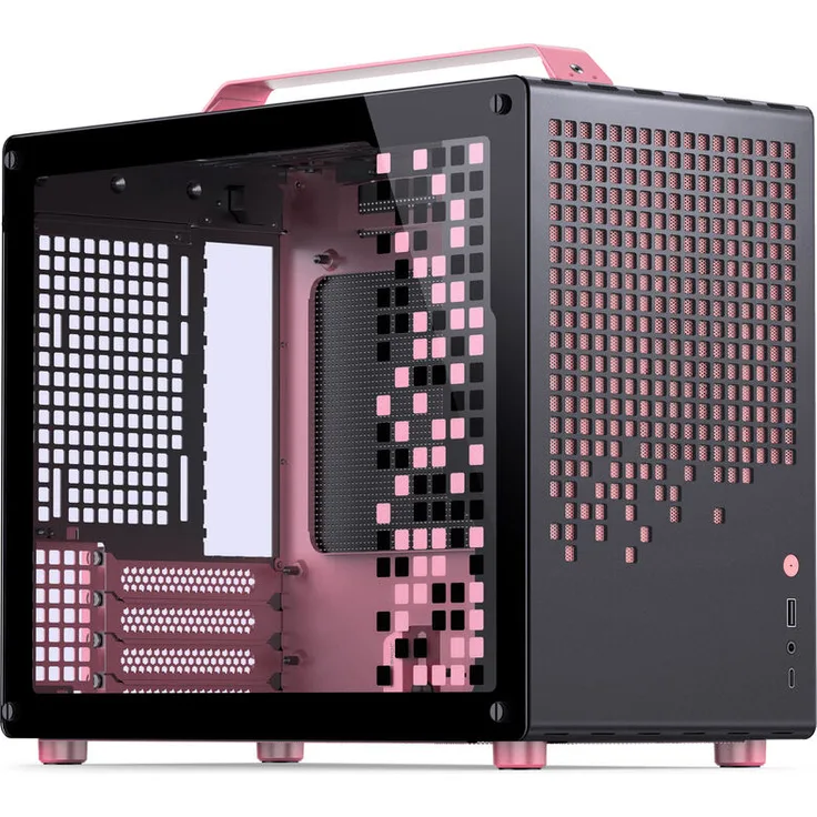 Jonsplus Z20 Micro-ATX Gehäuse, kompaktes Gaming-Gehäuse aus Stahl, für SFX-PSUs und Mini-ITX/Micro-ATX-Mainboards, schwarz/pink