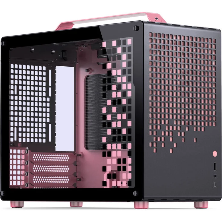 Jonsplus Z20 Micro-ATX Gehäuse, kompaktes Gaming-Gehäuse aus Stahl, für SFX-PSUs und Mini-ITX/Micro-ATX-Mainboards, schwarz/pink