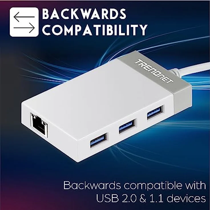 TRENDnet 3-Port USB 3.0 Hub mit 10-100-1000 Mbps Gigabit Ethernet Adapter (3x USB 3.0 Ports, 1x RJ45 Gigabit Ethernet Port),TU3-ETGH3 – Bild 3