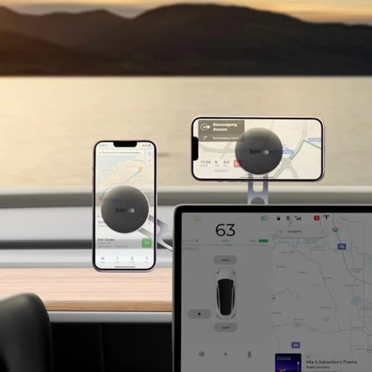 Baseus Magnetic Car Mount T-Space, Magnetische Smartphone Halterung für Tesla, Verstellbar, Silber – Bild 5
