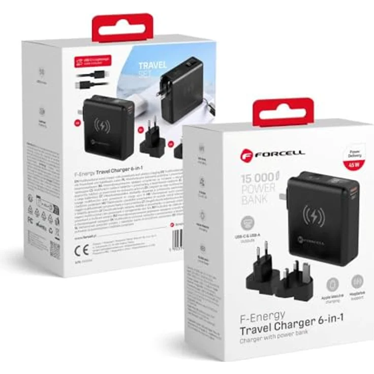 Forcell USB Ladegerät 45 W, Dual USB-C mit Quick Charge 3.0, Überladeschutz, Schwarz – Bild 1