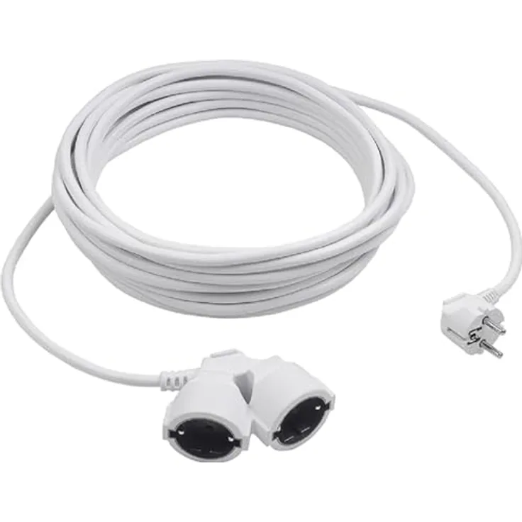 Meister Schutzkontakt-Verlängerung mit Doppelkupplung - 5 m Kabel - weiß - Kunststoffleitung - IP20 Innenbereich / Kupplung mit Berührungsschutz / Schuko-Verlängerung / Verlängerungskabel / 7432030