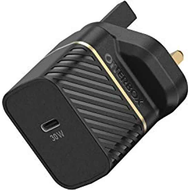 OtterBox USB-C PD GaN UK Ladegerät 30W, USB-C Schnellade Gerät für Smartphone und Tablet, Sturzgeschützt und Robust, Schwarz
