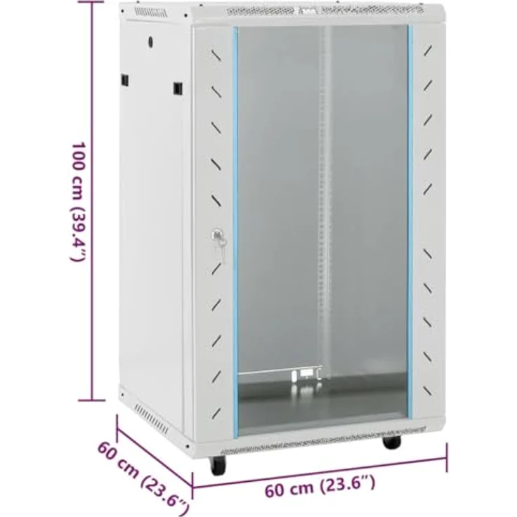 vidaXL Netzwerkschrank 18U, 19" IP20, abschließbar, Grau, 60x60x100 cm, aus kaltgewalztem Stahl – Bild 2