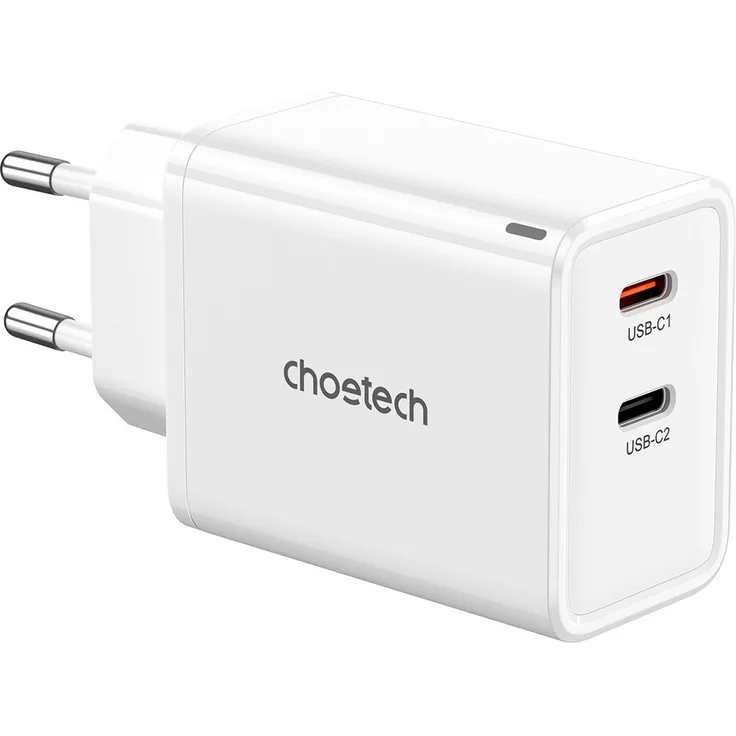 CHOETECH PD6013 GaN 65W Netzwerkladegerät mit 2x USB-C Anschlüssen, weiß