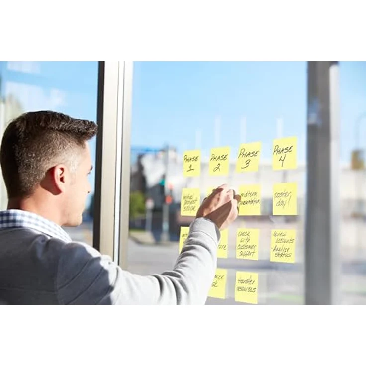 Post-it Super Sticky Haftnotizblock 654-12SYP, 76 x 76 mm, kanariengelb, 90 Blatt, haften auf nahezu allen Oberflächen – Bild 10