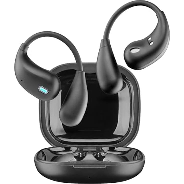 cellularline NEBIT, kabellose In-Ear-Kopfhörer mit Sprachassistent, Echtzeitübersetzung in über 100 Sprachen, Sofort-Transkription, KI-Zusammenfassungen, Open-Ear-Design, LED-Anzeige, schwarz – Bild 1