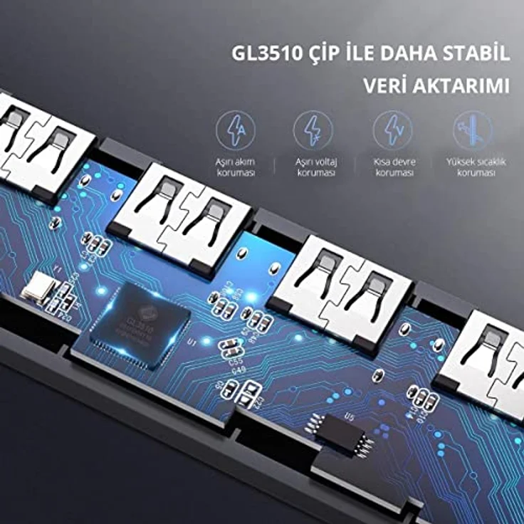Ugreen 4-Port USB 3.0 Hub USB Multiplexer Adapter, grau - Schnelle Datenübertragung mit bis zu 5Gbps – Bild 4