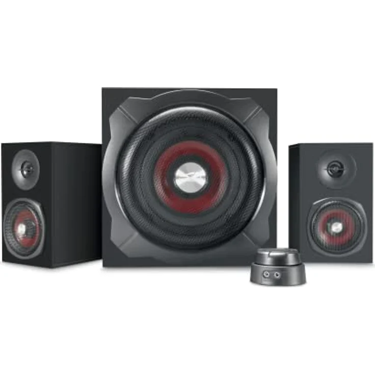 Speedlink GRAVITY 2.1 Soundsystem - PC Lautsprecher mit Subwoofer aus Holz, Aktiv Lautsprechersystem 120 Watt, Bluetooth, 3,5mm Klinke, AUX, Tischfernbedienung, schwarz – Bild 1