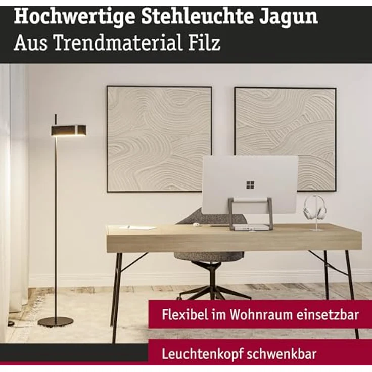 Paulmann Smart LED-Stehleuchte Jagun, anthrazit, ZigBee 3.0 mit Tunable White und schalldämpfendem Filzschirm, 151 cm – Bild 2