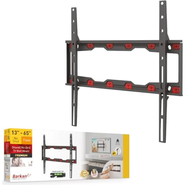 Barkan Mounting Systems ND300, Feste Wandhalterung für 19 bis 65 Zoll Bildschirme, VESA 75x75 bis 400x400 mm, Max. 37 kg, Schwarz – Bild 1