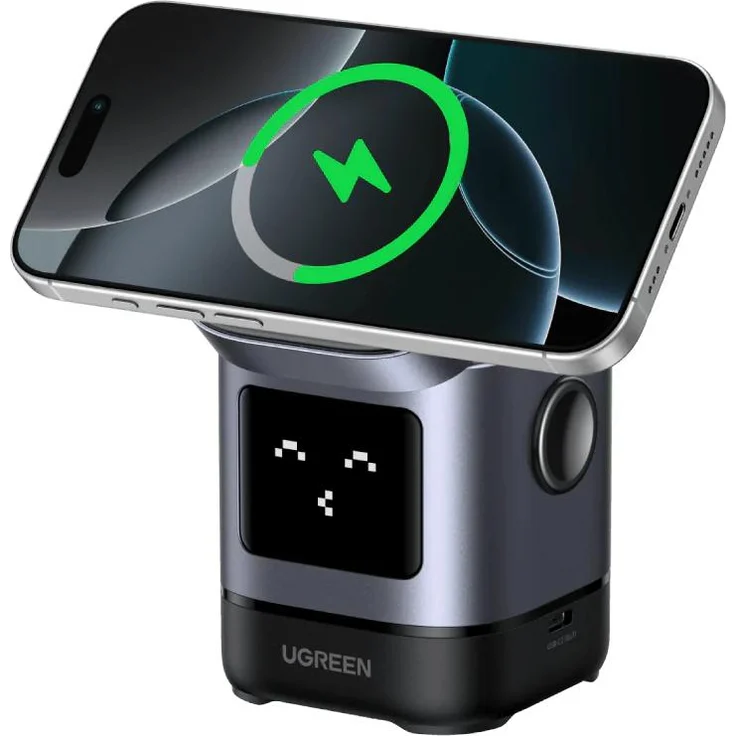 Ugreen Uno 2in1 Wireless Charger (15 W), Qi2-zertifiziert, grau, für iPhone und AirPods, klappbar und verstellbar