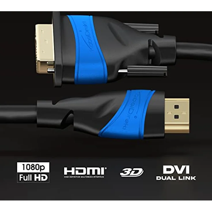 KabelDirekt - HDMI DVI 24+1 Adapterkabel - 2m - (DVI-D zu HDMI, 1080p Full HD 3D Highspeed) - TOP Series – Bild 2