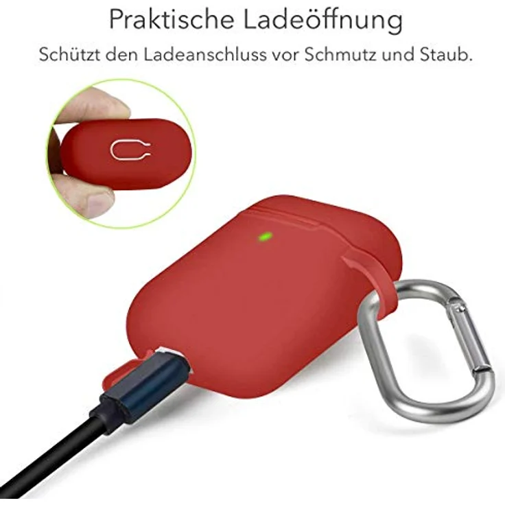 AVANA Schutzhülle Kompatibel mit Apple AirPods 1 & 2 Hülle (Front-LED Sichtbar) Silikon Cover [Unterstützt kabelloses Laden] Slim Fit Case mit Karabiner - Rot – Bild 3