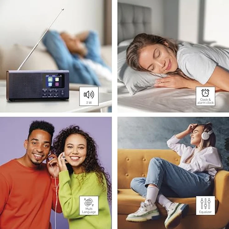 EMOS E0090 DAB+ Radio mit Bluetooth und Dual-Stromversorgung, tragbares Digitalradio mit Wecker, Sleeptimer, 40 Speicherplätzen und TFT LCD Farbdisplay, Schwarz – Bild 4