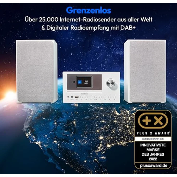 MEDION P85003 Micro Audio System Kompaktanlage (Internetradio, DAB+, Bluetooth, 2x150 W) weiß – Bild 2