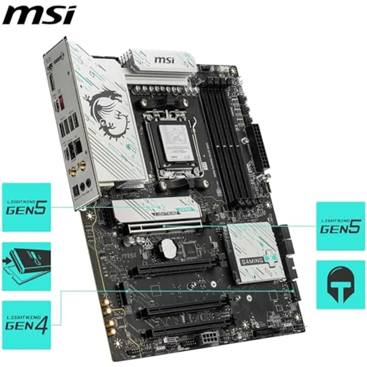 MSI B850 Gaming Plus WiFi Mainboard, ATX - Unterstützt AMD Ryzen 9000/8000/7000 Prozessoren, AM5 - DDR5 Memory Boost 8200+ MT/s (OC), PCIe 5.0 x16 & 4.0 x16, M.2 Gen5, Wi-Fi 7, 5G LAN - Schwarz – Bild 5