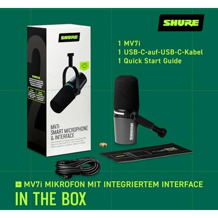 Shure MV7i Smart Podcast- und Mikrofon + Audio-Interface – Dual-XLR-Anschlüsse, USB-C, Voice Isolation Technologie – Bild 2