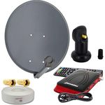 Premium X SAT Anlage 80cm Satellitenschüssel Single LNB 10m Antennenkabel F-Stecker TV Satelliten-Receiver HDMI-Kabel, Anthrazit