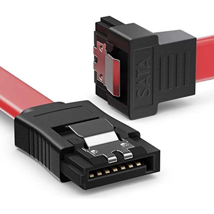 deleyCON [0,3m] S-ATA 3 Winkel-Kabel - flexibles PREMIUM SATA 3 HDD / SSD Datenkabel mit Clip - 1x Stecker gerade zu 1x Stecker 90° Grad gewinkelt - bis 6 GBit/s - Länge: 30cm / Farbe: Rot – Bild 3