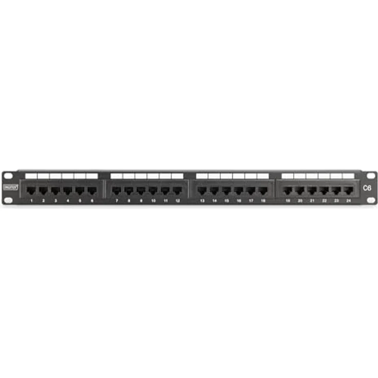 DIGITUS 19 Zoll Patchpanel CAT 6, 24-Port RJ45 ungeschirmt, Rack-Montage 1 HE, schwarz, für bis zu 1GBase-T und PoE – Bild 3