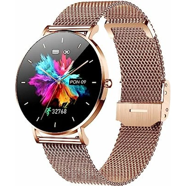 Manta smartwatch Damen 1,32 Zoll - IP67 Wasserdicht - Touchscreen - Schlafmonitor - Musiksteuerung - 22 Trainingsmodi - Fitness Tracker kompatibel mit Android/IOS - Alexa Gold SWU501GD – Bild 1